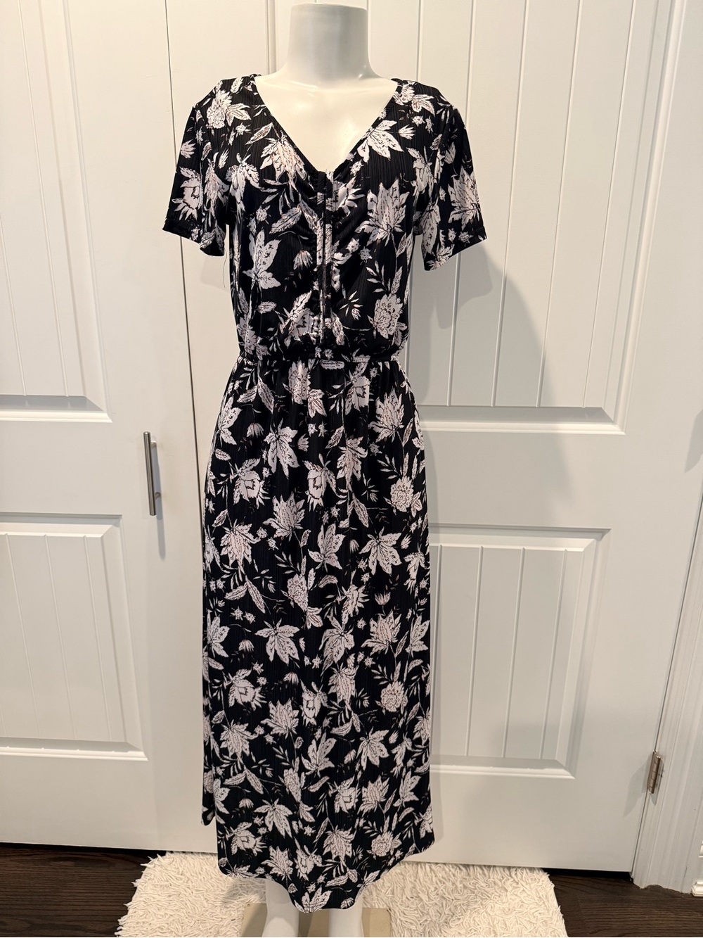 Black Floral Maxi Dress with V-Neck